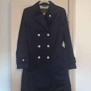 BNWOT $350 Navy Sateen Coach Trench Coat, Sz M